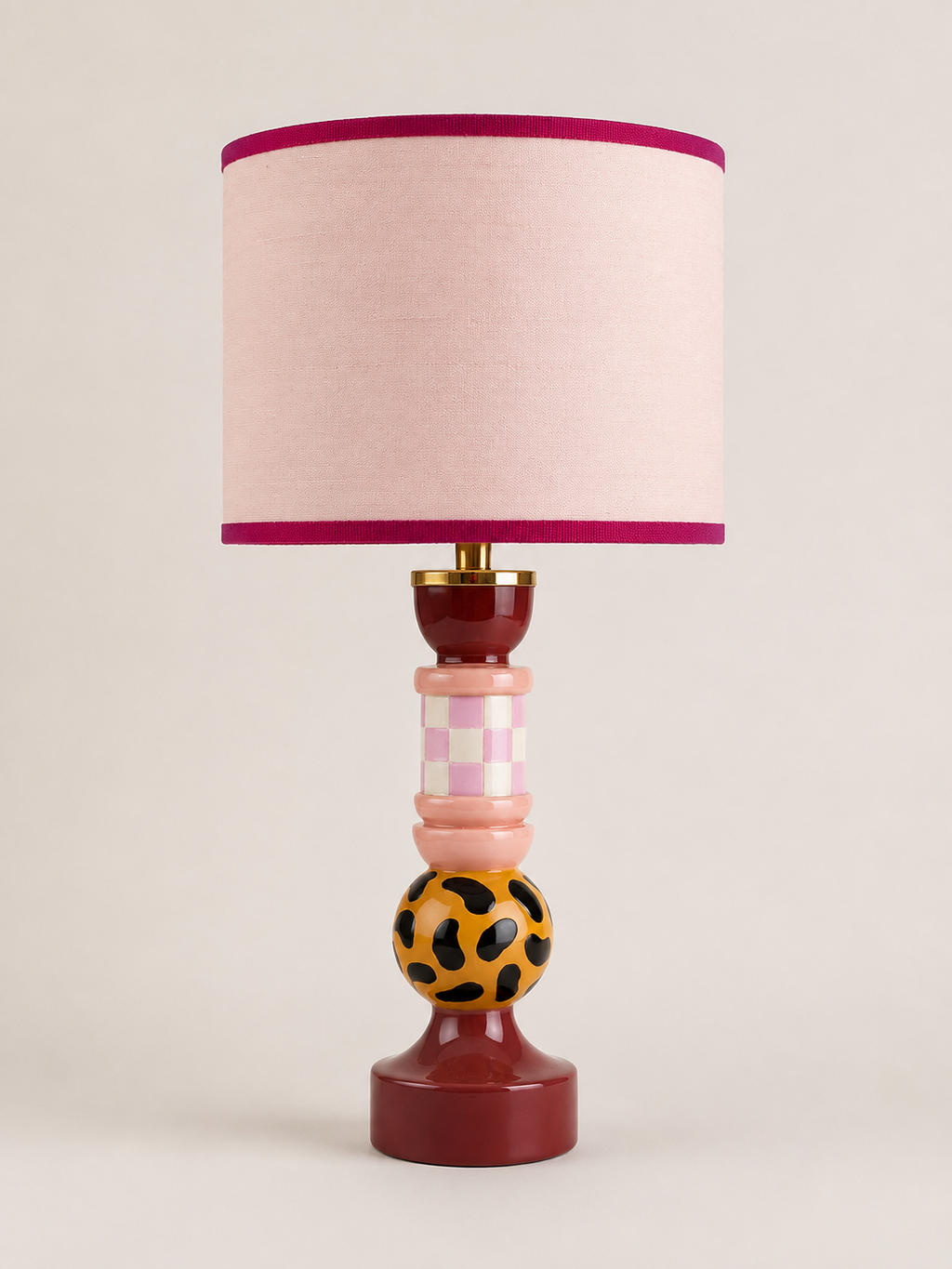 Casa Léopard Blush Pink draadloze tafellamp met luipaarddessin en roze lampenkap