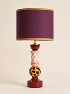 Casa Léopard Plum Gold oplaadbare tafellamp met paarse lampenkap en goudkleurige bies