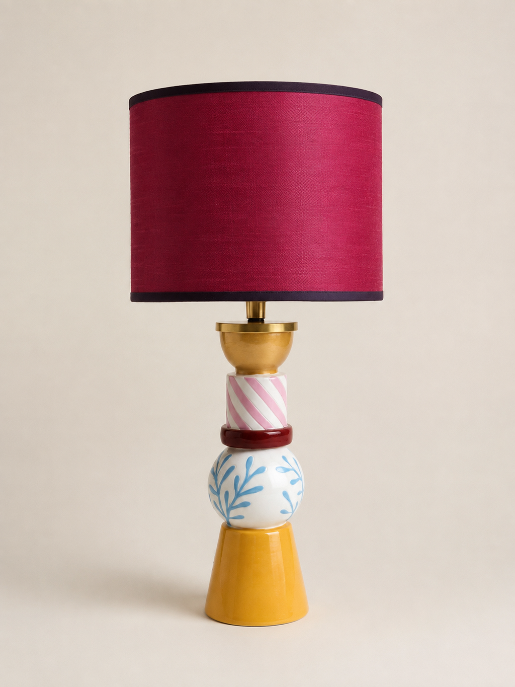 Casa Sorbet draadloze oplaadbare tafellamp met kleurrijke keramische voet en framboosroze lampenkap