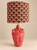 Complete Casa Uccello lamp met rode keramieken voet en bloemendessin kap