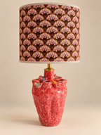 Complete Casa Uccello lamp met rode keramieken voet en bloemendessin kap