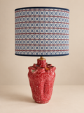 Casa Uccello Blu complete tafellamp met rode keramieken vogelvoet en blauw-witte kap