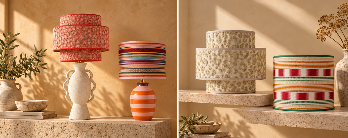 Studio Margareth collectie handgemaakte lampen en lampenkappen met Casa Amfora Blush, Casa Alegría, Casa Savana en Casa Bellini